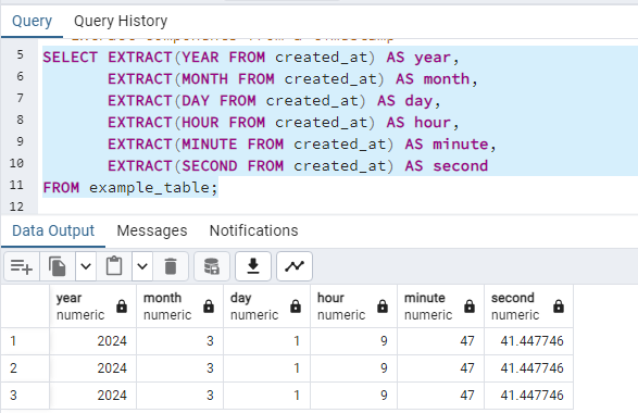 Extract components from a timestamp